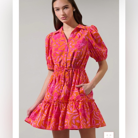 Sugarlips Rea Floral Stacie Button Down Mini Dress, 1X - Picture 1 of 8